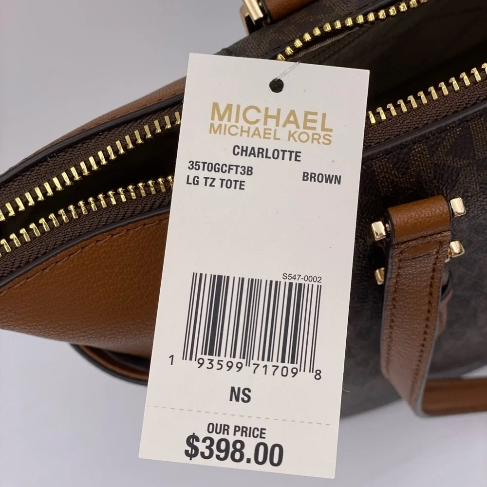 Michael Kors Charlotte LG TZ Tote Sig Brown